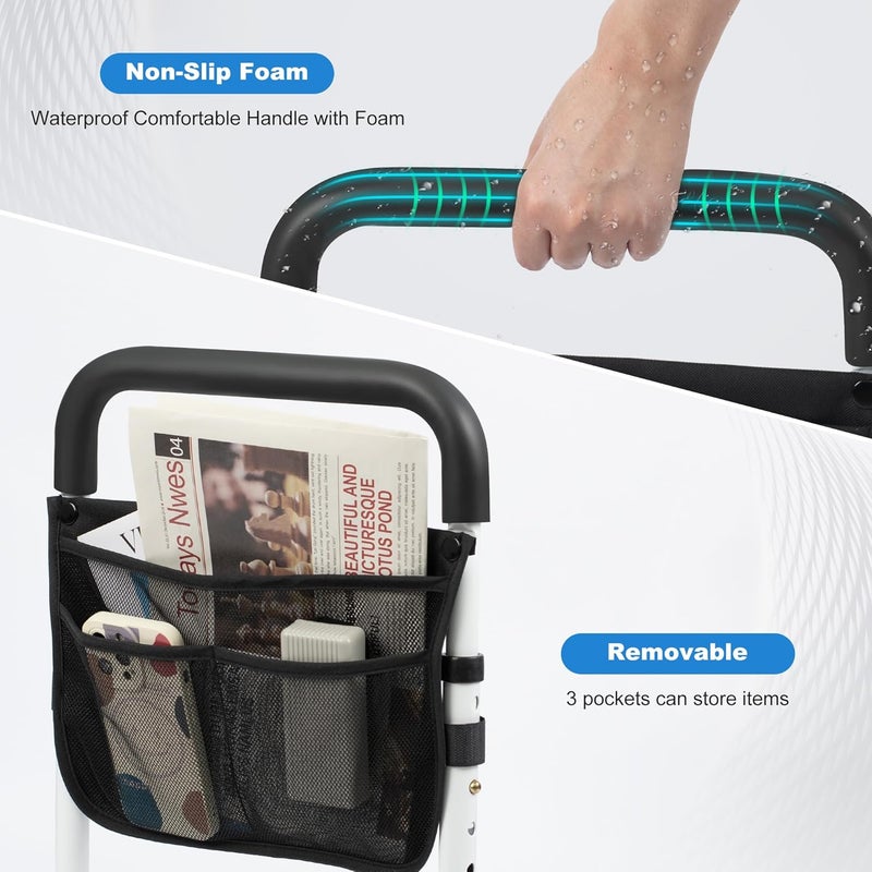 Panta Bed Rails for Elderly Adults, Adjustable Bed Assist Bar for Seniors, Medical Bed Safety Rail with Storage Bag and Fixing Strap, Portable Bed Cane Fit King, Queen, Full, Twin, Medium, Black - Image 4